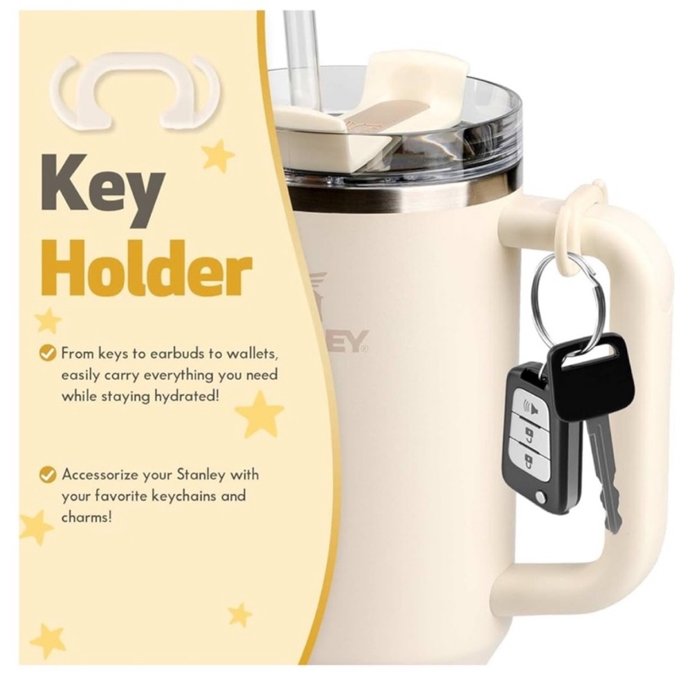 KEY HOLDER FOR STANLEY CUP ACCESSORIES 40 OZ CLIP ON HANDLE ATTACHMENTS